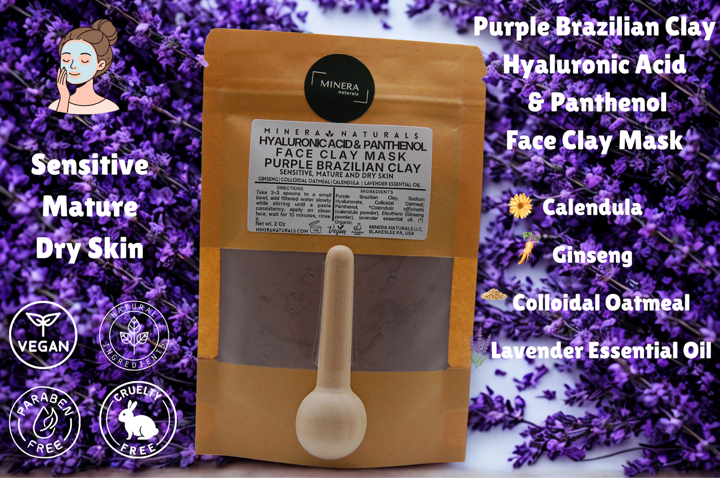 Hyaluronic Acid Face Clay Mask - Purple Brazilian Clay & Panthenol