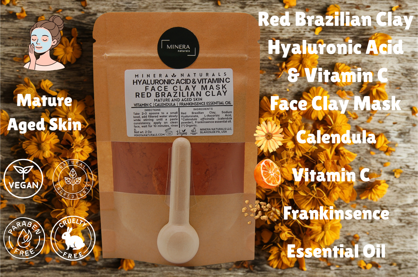 Hyaluronic Acid Face Clay Mask - Red Brazilian Clay & Vitamin C