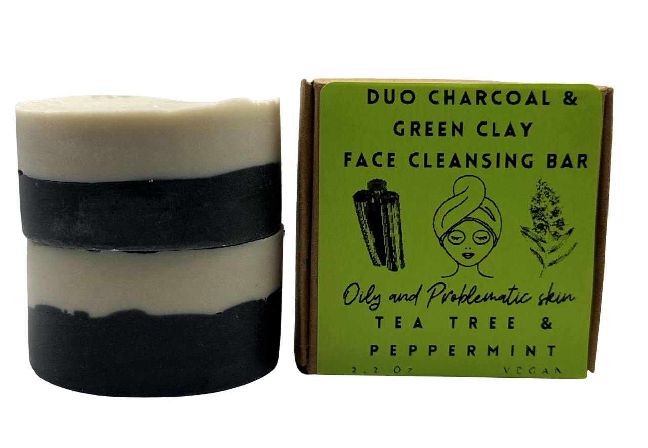 2 in 1 Duo Charcoal & Green Clay Face Cleansing Bar